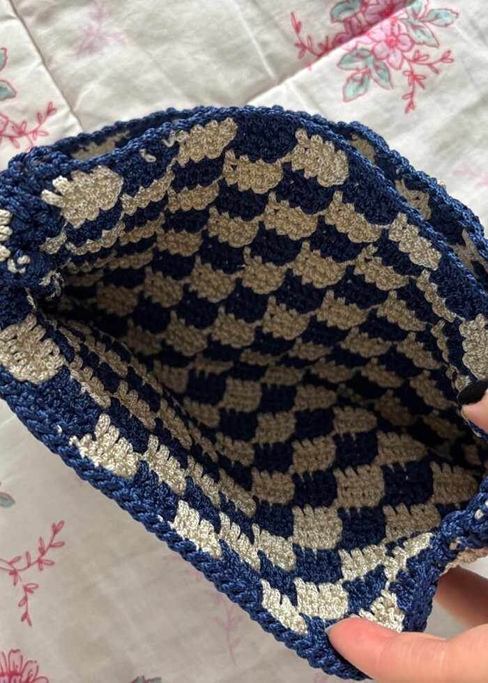 Dama desenli örgü çanta - Görsel 5