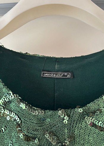 Yeşil payetli midi abiye elbise - Görsel 3