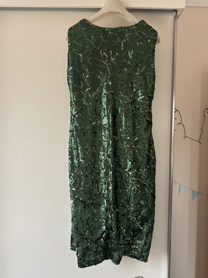 Yeşil payetli midi abiye elbise - Görsel 2