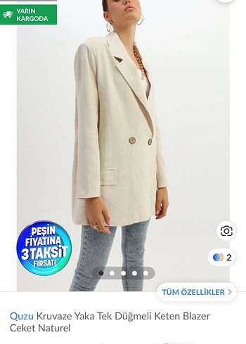Bej Kruvaze Yaka Tek Düğmeli Keten Blazer