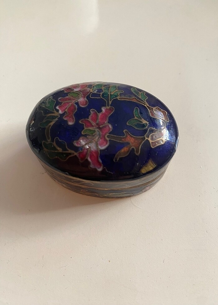 Vintage Cloisonne enamel and bronze oval - Görsel 2