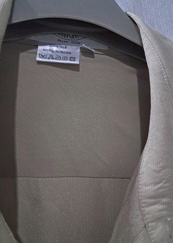 xl Beden camel Renk Düğmeli Bej ipek Erkek Gömlek