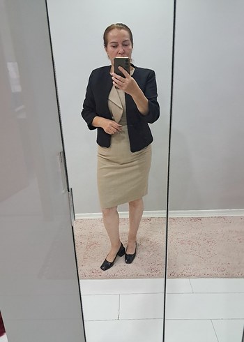 l Beden camel Renk Bej renk Kolsuz Midi Kalem Elbise