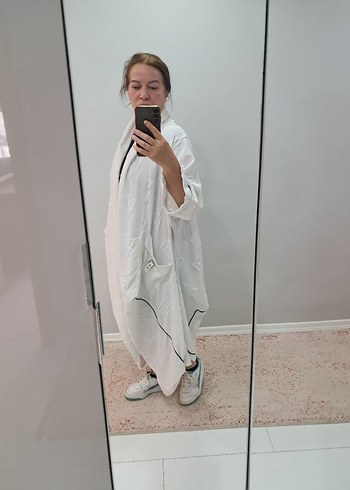 Polo Garage Uzun Kesim Bol Beyaz kimono abaya