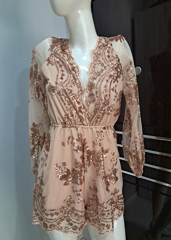 Dantel Detaylı V Yakalı Mini Bohem şort tulum - Görsel 7