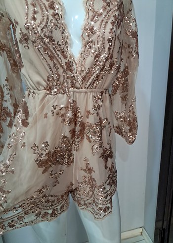 Dantel Detaylı V Yakalı Mini Bohem şort tulum - Görsel 2