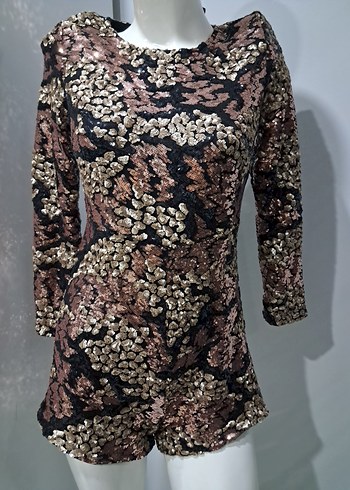 Kahverengi payet Detaylı Mini Abiye şort - Görsel 2