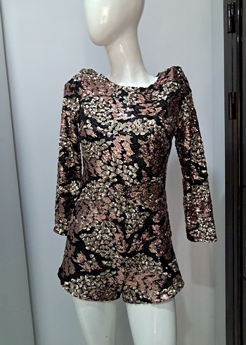 Kahverengi payet Detaylı Mini Abiye şort - Görsel 8