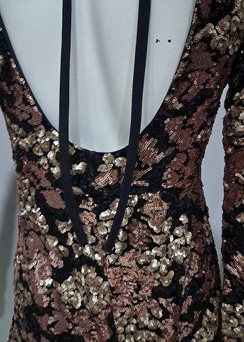 Kahverengi payet Detaylı Mini Abiye şort - Görsel 4