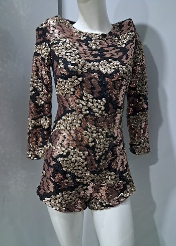 Kahverengi payet Detaylı Mini Abiye şort - Görsel 5