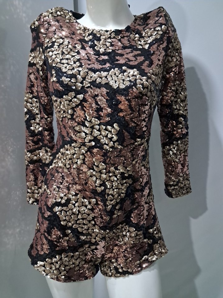 Kahverengi payet Detaylı Mini Abiye şort - Görsel 2