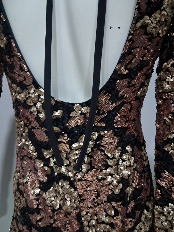 Kahverengi payet Detaylı Mini Abiye şort - Görsel 4