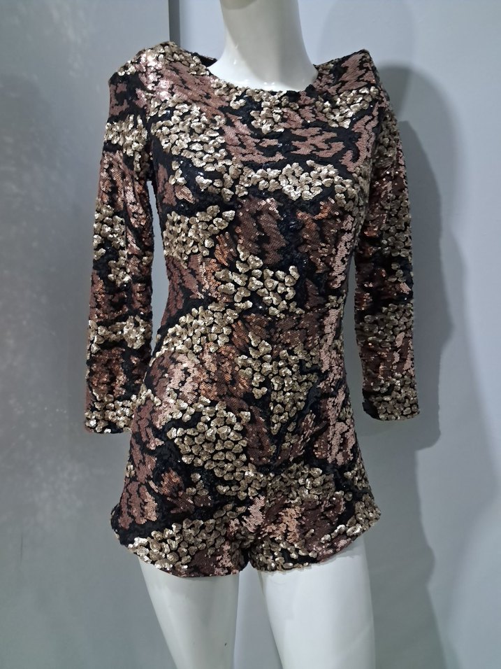 Kahverengi payet Detaylı Mini Abiye şort - Görsel 5