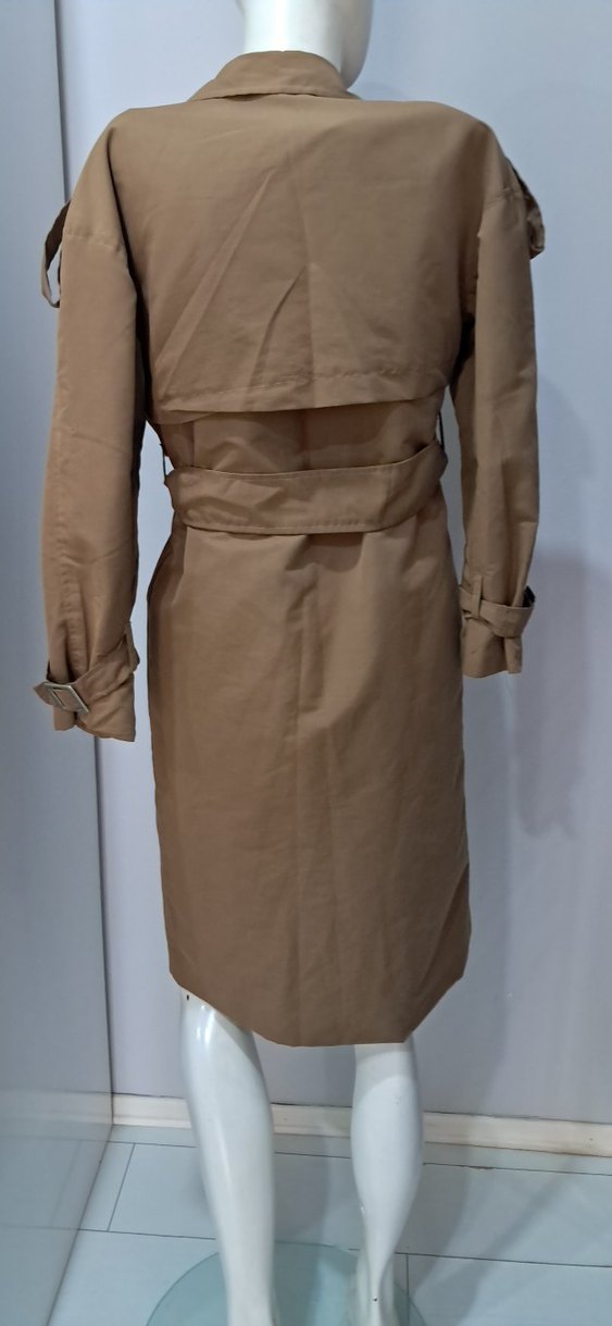 Kadın Bej Kemerli Uzun Trençkot - Görsel 3