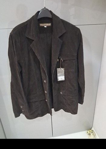 Düğmeli Kahverengi Süet Erkek Ceket - Görsel 3