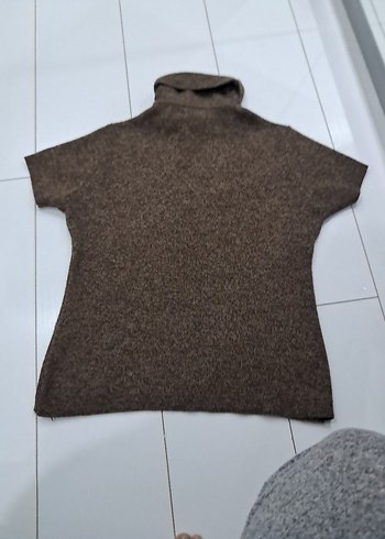 Kahverengi Kısa Kollu Boğazlı Kadın Kazak - Görsel 3