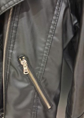 Kadın Siyah Deri Biker Ceket - Görsel 5