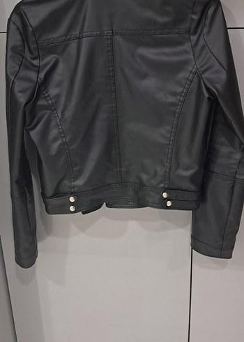 Kadın Siyah Deri Biker Ceket - Görsel 3