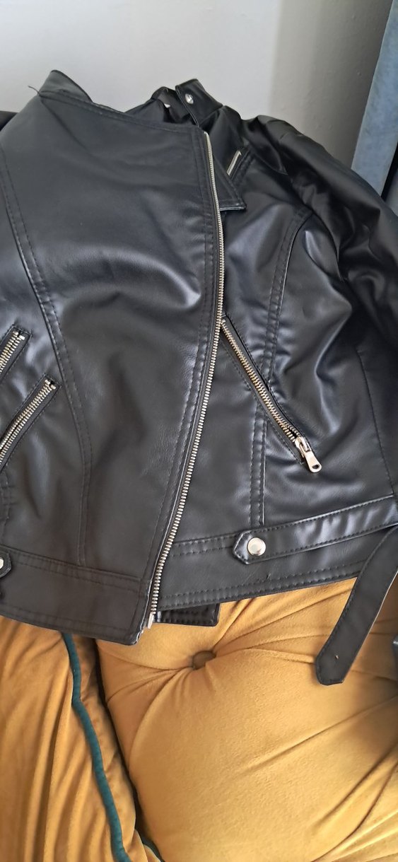 Kadın Siyah Deri Biker Ceket - Görsel 2