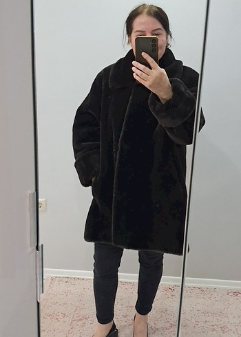 kahverengi peluş Kürk Detaylı Midi Kadın Mont - Görsel 3