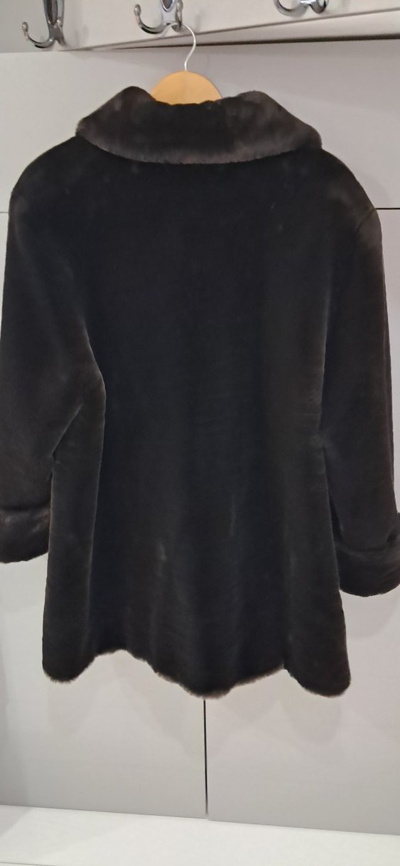 kahverengi peluş Kürk Detaylı Midi Kadın Mont - Görsel 4