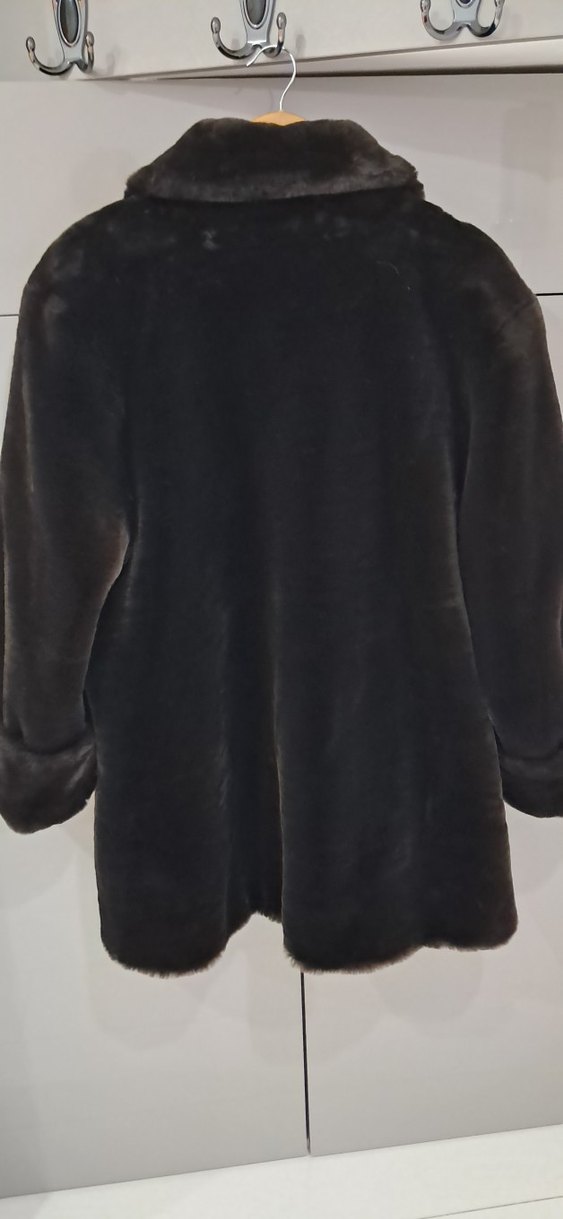 kahverengi peluş Kürk Detaylı Midi Kadın Mont - Görsel 5