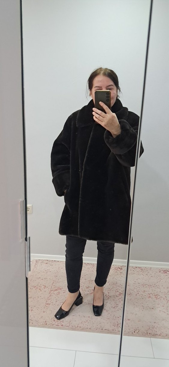 kahverengi peluş Kürk Detaylı Midi Kadın Mont - Görsel 3