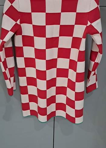 Kadın Kırmızı Beyaz Kareli Triko Elbise - Görsel 8