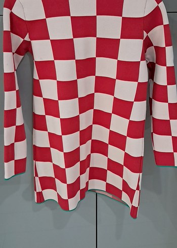 Kadın Kırmızı Beyaz Kareli Triko Elbise - Görsel 6