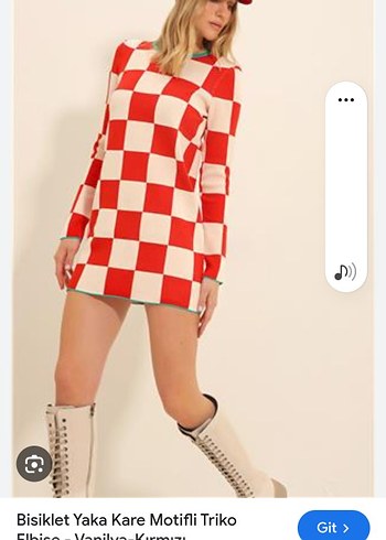 Kadın Kırmızı Beyaz Kareli Triko Elbise - Görsel 4