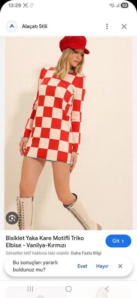 Kadın Kırmızı Beyaz Kareli Triko Elbise - Görsel 2