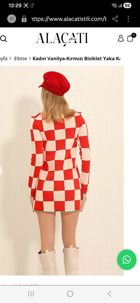 Kadın Kırmızı Beyaz Kareli Triko Elbise - Görsel 5