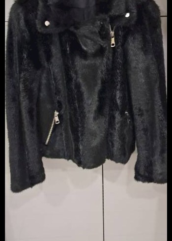 Kadın Siyah peluş Midi Ceket - Görsel 2