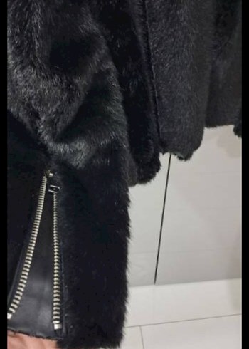 Kadın Siyah peluş Midi Ceket - Görsel 5