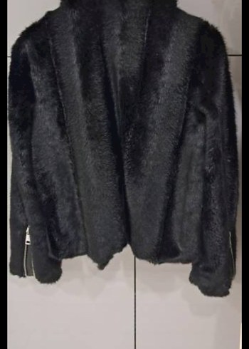 Kadın Siyah peluş Midi Ceket - Görsel 4