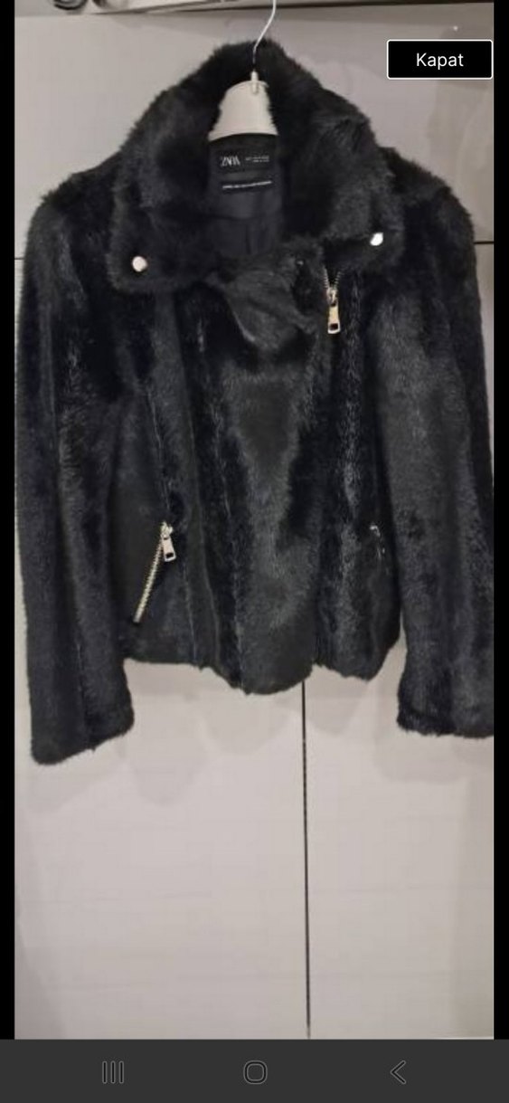 Kadın Siyah peluş Midi Ceket - Görsel 2