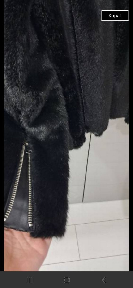 Kadın Siyah peluş Midi Ceket - Görsel 5