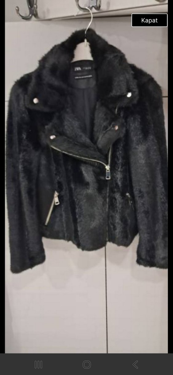 Kadın Siyah peluş Midi Ceket - Görsel 3