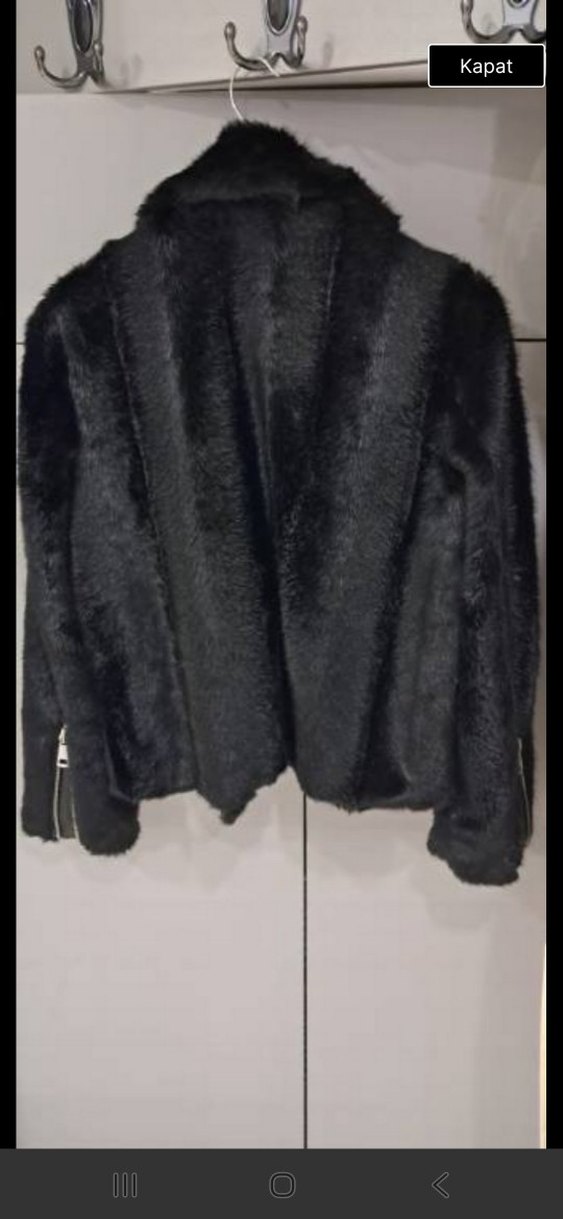 Kadın Siyah peluş Midi Ceket - Görsel 4