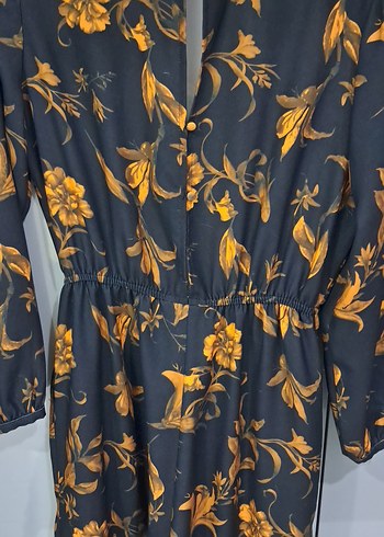 Siyah Çiçek Desenli Uzun Kadın tulum - Görsel 4