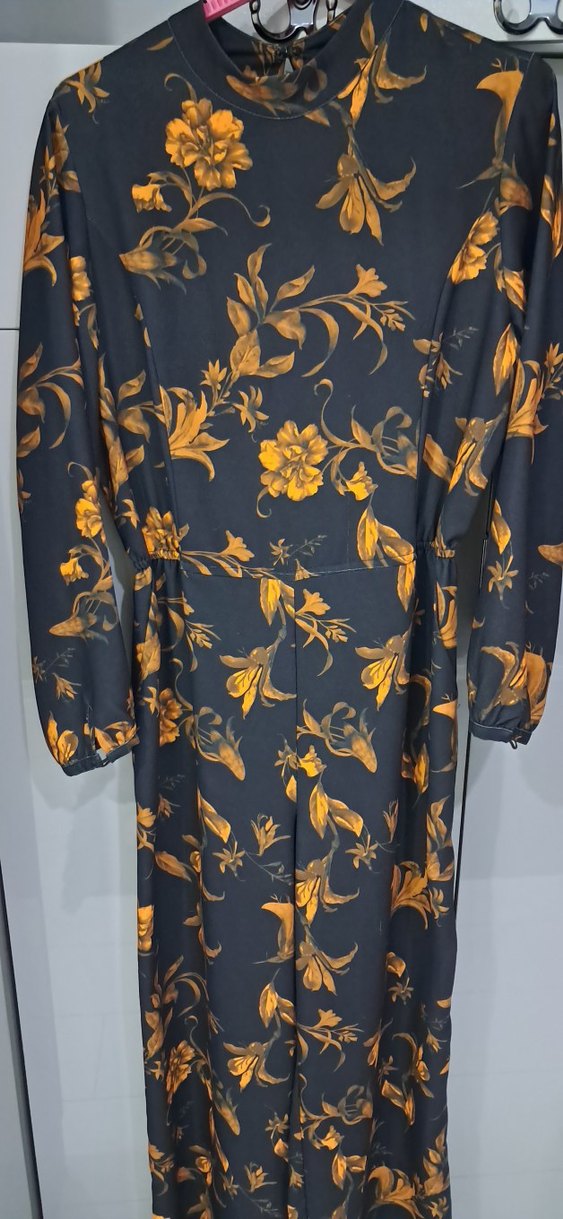 Siyah Çiçek Desenli Uzun Kadın tulum - Görsel 5