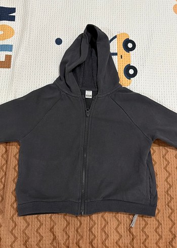 Erkek Çocuk Gri Kapüşonlu Fermuarlı Sweatshirt - Görsel 3