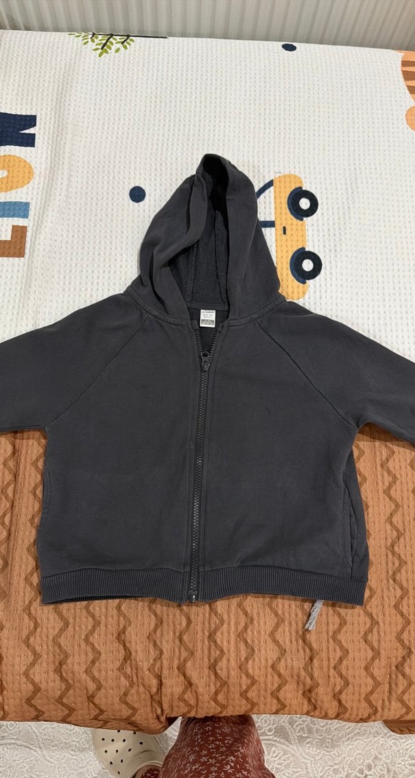 Erkek Çocuk Gri Kapüşonlu Fermuarlı Sweatshirt - Görsel 3