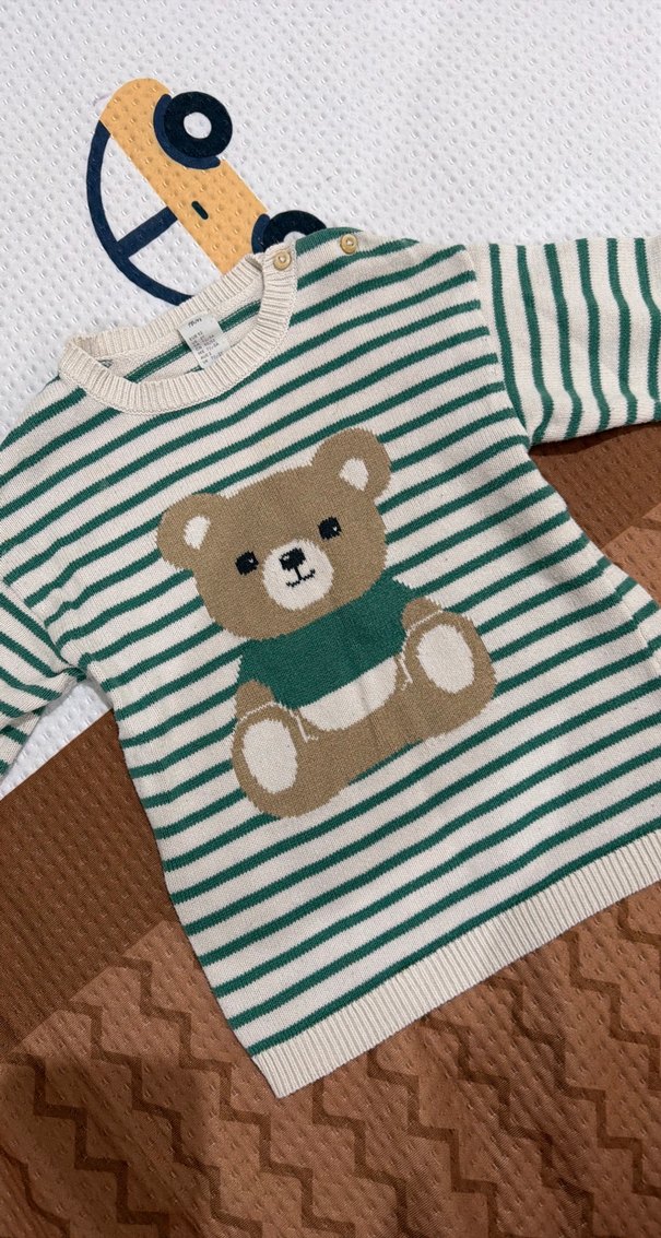 Nakışlı Ayıcık Desenli Erkek Bebek Triko Kazak - Görsel 3