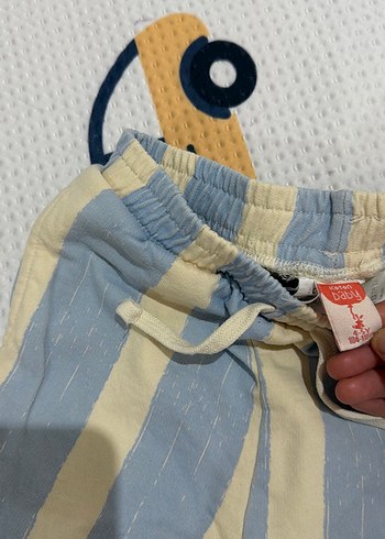 Düğmeli Mavi Bej Çizgili Pamuk Pantolon erkek çocuk - Görsel 2