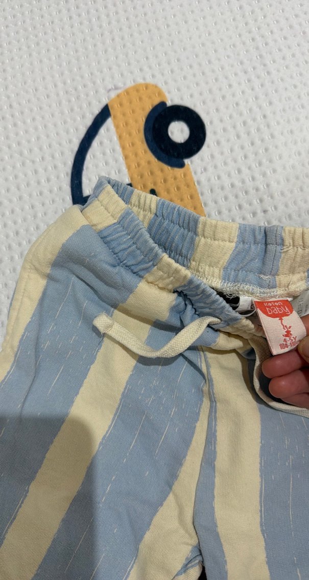 Düğmeli Mavi Bej Çizgili Pamuk Pantolon erkek çocuk - Görsel 2