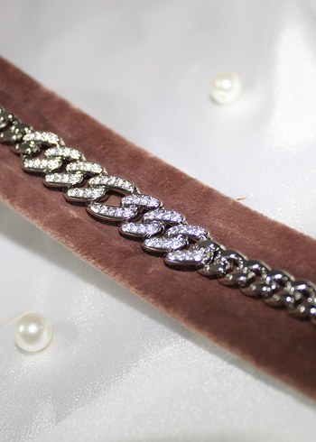 Zincir Detaylı Parlak Kahverengi Yılan Desenli Bileklik - Görsel 2