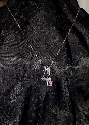 Uzun Zincir Detaylı Mor Gotik Kolye - Görsel 3