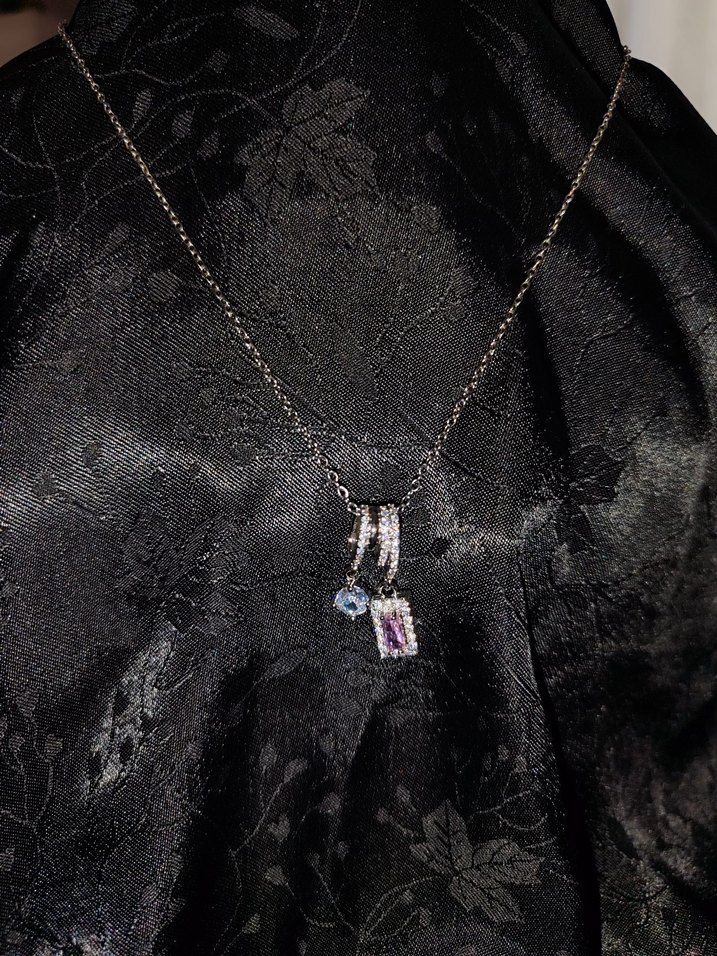 Uzun Zincir Detaylı Mor Gotik Kolye - Görsel 3