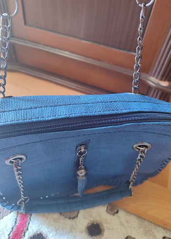 Beden Mavi püsküllü kadın kot canta